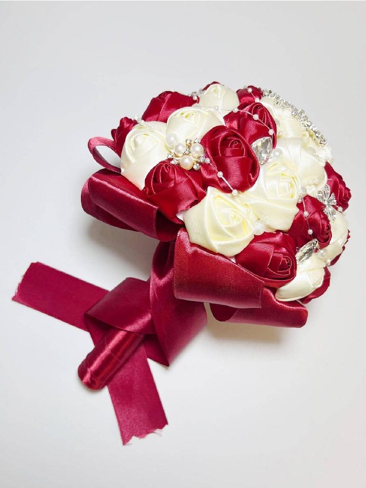 1 шт. Свадебный букет Свадебный букет для невесты Букет подружки невесты с бриллиантовым жемчугом Шелковый свадебный букет для свадебной вечеринки бежевый